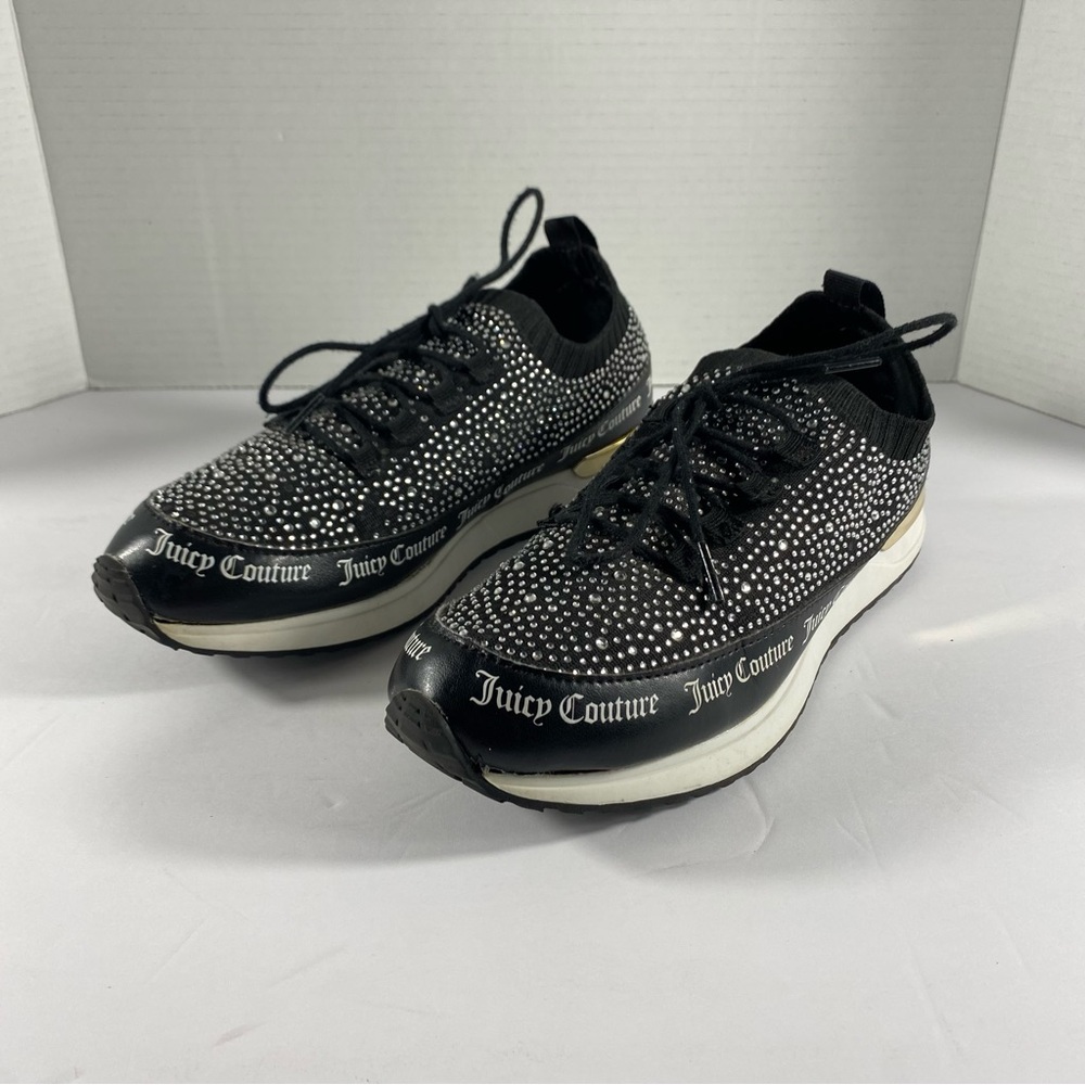 Juicy Couture Bellamy Lace up Sneakers Sz 8.5 Black White Rhinestone Shoes